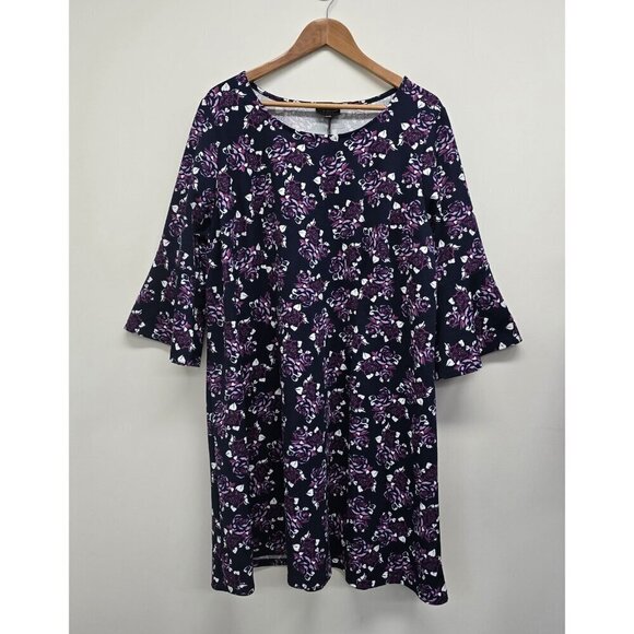 Lane Bryant Dresses & Skirts - Lane Bryant Outlet Floral Stretch Bell Sleeve Dress Size 22/24 Blue Purple White